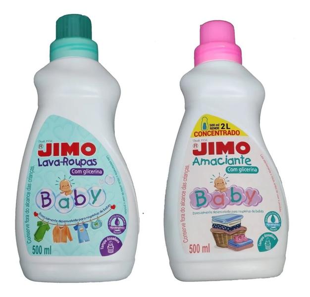 Imagem de Kit lava roupa e amaciante baby infantil concentrado com glicerina 500 ml jimo