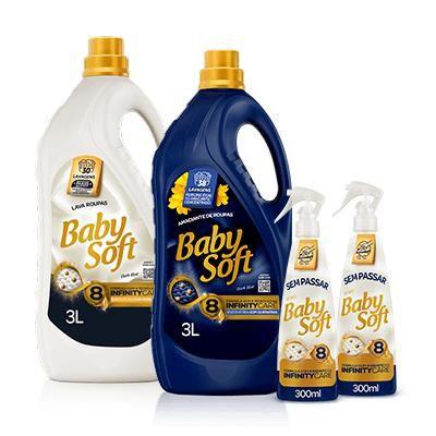 Imagem de Kit Lava Roupas Infinity Care Baby Soft 3l + Amaciante Dark Blue Baby Soft 3l + 2 Sem Passar Baby Soft 300ml