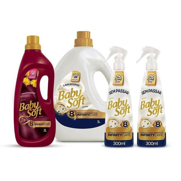 Imagem de Kit Lava Roupas Infinity Care Baby Soft 3l + Amaciante Marsala Baby Soft 2l + 2 Sem Passar 300ml