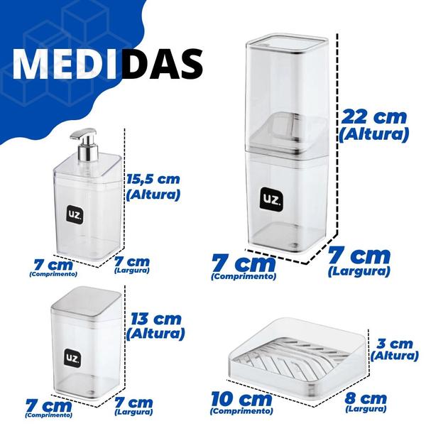 Imagem de Kit Lavabo 4 Peças Banheiro Lavabo Translúcido Luxo Slim