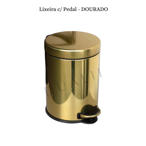 Imagem de Kit Lavabo Inox Lixeira 5 L E Escova Sanitária Dourado