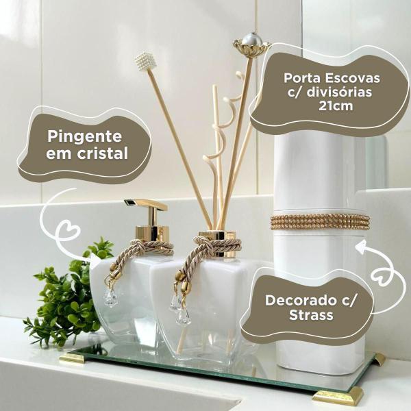 Imagem de Kit Lavabo Luxo Porta Sabonete Aromatizador Porta Escovas Bandeja Varetas Decoradas- Modelo Grécia