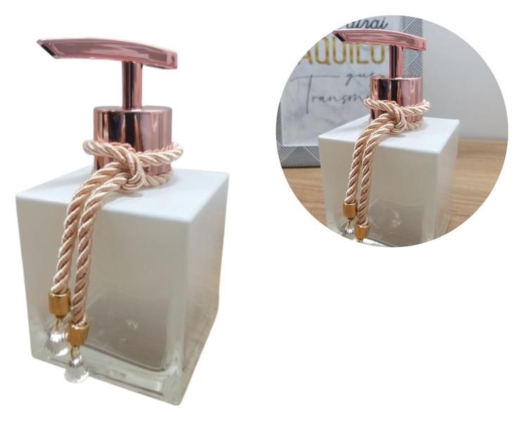 Imagem de Kit Lavabo Porta Sabonete Líquido  Aromatizador Branco Degradê e Rose Gold