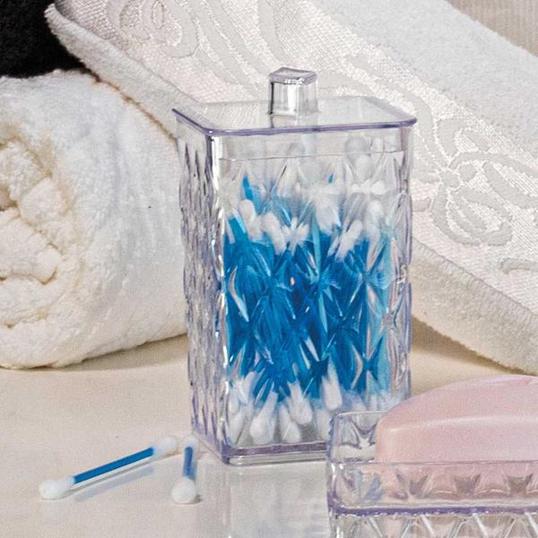 Imagem de Kit lavabo suporte escova pasta de dente creme dental porta algodão com tampa plástico luxo banheiro