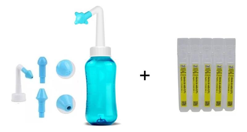 Imagem de Kit Lavador Higienizador Nasal SuperMedy 300ml + Soro Fisiológico Para Limpeza 5x10ml - 0,9%