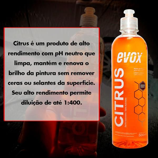 Imagem de Kit Lavagem de Carro Shampoo Citrus Cera Ceramic Evox