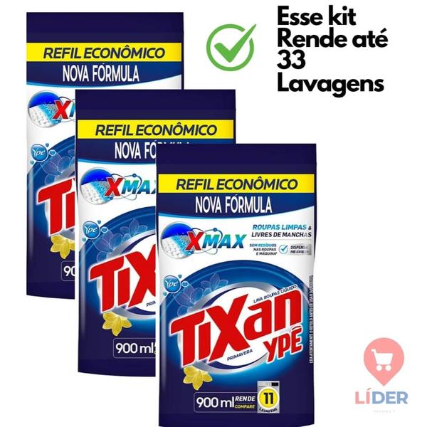 Imagem de  Kit Lavanderia 3 Sabão Lava Roupas Liquido Tixan 900ml Envio Imediato