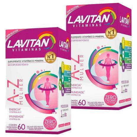 Kit Lavitan AZ mulher feminino c/2x60 acido folico imunidade energia - CIMED Imagem de Kit Lavitan AZ mulher feminino c/2x60 acido folico imunidade energia