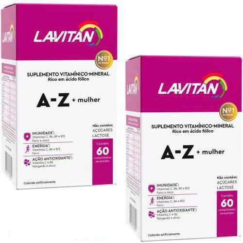 Kit Lavitan AZ mulher feminino c/2x60 acido folico imunidade energia - CIMED Imagem de Kit Lavitan AZ mulher feminino c/2x60 acido folico imunidade energia