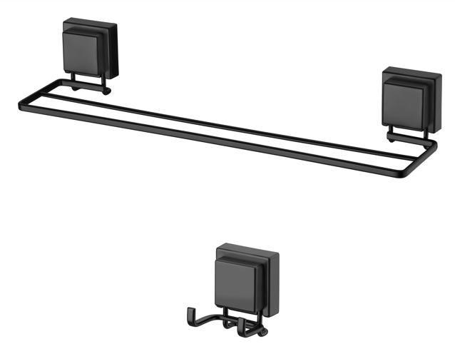 Imagem de kit lbanheiro ventosa preto fosco 2 peça porta toalha banho e gancho duplo PRAKZA