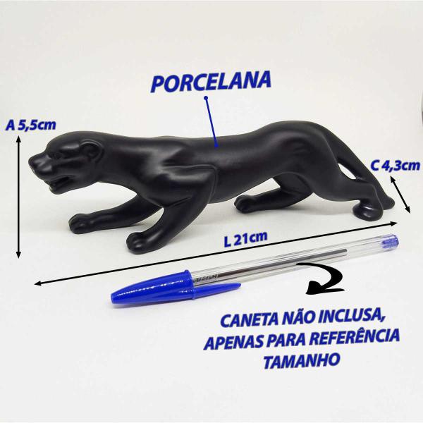 Imagem de Kit Leão + Pantera Escultura Estátua Animal Objeto Decorativo Para Sala Rack Aparador Jardim Estante Porcelana