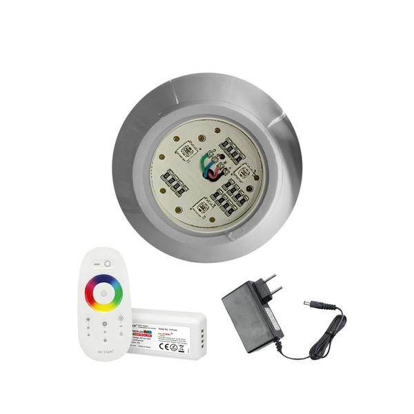 Imagem de KIT LED 9W RGB + CENTRAL E FONTE 12v P/ ILUMINAÇÃO PISCINA