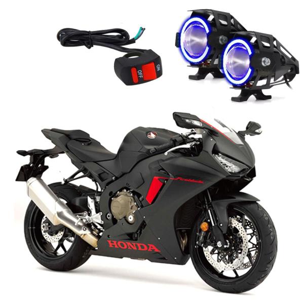 Imagem de Kit Led Farol Milha Moto CB1000R 2011 2012 2013 2014 2015 2016 2017 2018 2019 Angel Eye Azul U7