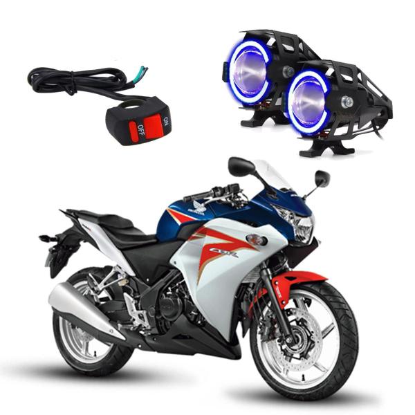 Imagem de Kit Led Farol Milha Moto CBR 250R 2012 2013 Angel Eye Azul U7