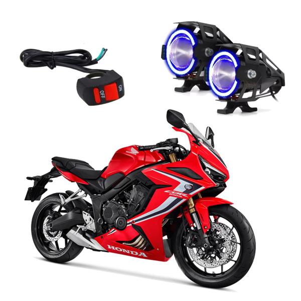 Imagem de Kit Led Farol Milha Moto CBR650R 2015 2016 2017 2018 2019 Angel Eye Azul U7