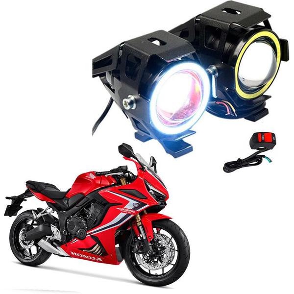 Imagem de Kit Led Farol Milha Moto CBR650R 2015 2016 2017 2018 2019 Angel Eye U7