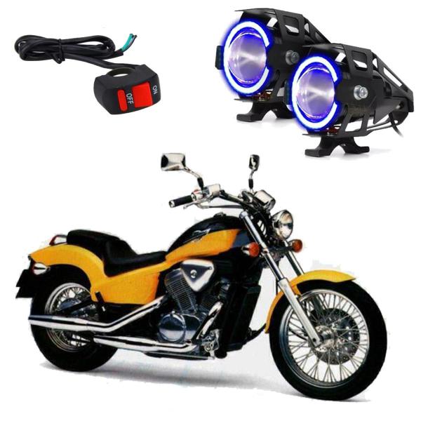 Imagem de Kit Led Farol Milha Moto Honda VT 600C Shadow 1995 1996 1997 1998 1999 2000 2001 2002 2003 2004 2005 Angel Eye Azul U7