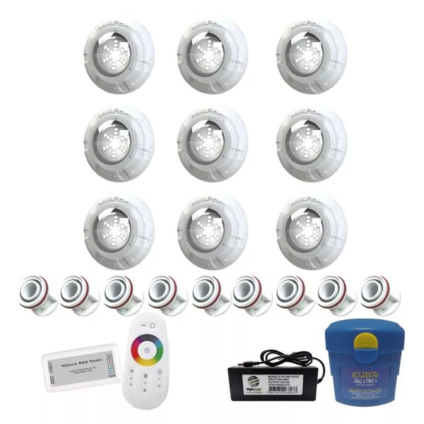 Imagem de Kit Led Piscina 144m² - 9 Led 9w, Módulo Rgb + Dispositivos