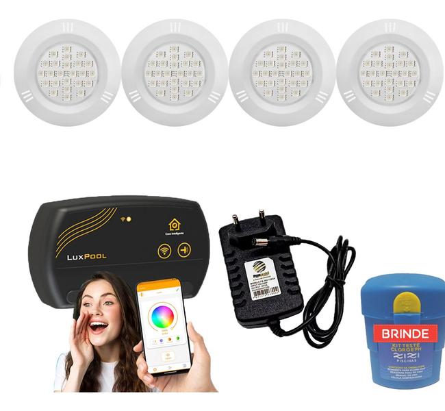 Imagem de Kit Led Piscina 40m² - 4 Leds 5w, Smart Lux + Fonte