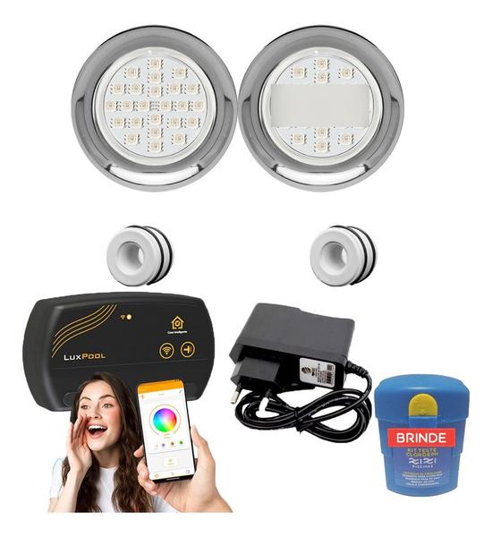 Imagem de Kit Led Piscina 50mm 20m² - 2 Leds 5w Inox + Smart Lux