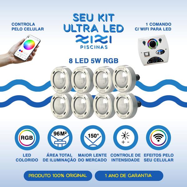 Imagem de Kit Led Piscina 96m² - 8 Leds 5w, 1 Módulo Four Fix Sodramar