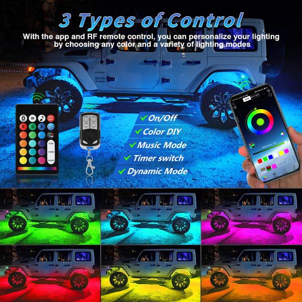 Imagem de Kit LED Rock Lights ZONECONA 12Pods RGB com controle APP/RF