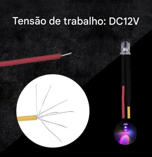 Imagem de Kit Leds 12V 5mm Alto Brilho com 20 Unidades e Fio de 20cm para Iluminação Personalizada e Projetos