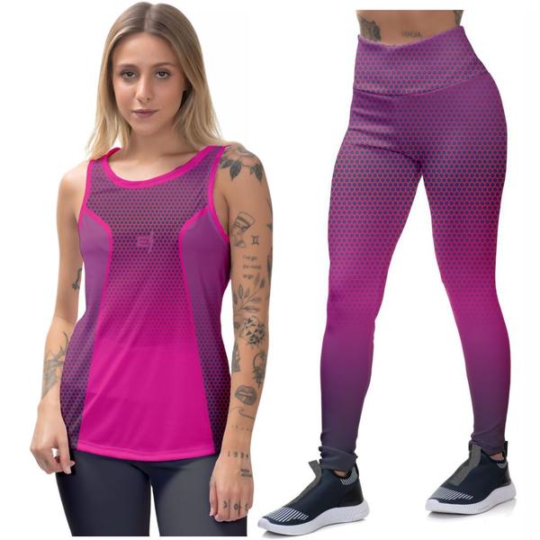 Imagem de Kit Legging Feminina Cos Alto Regata Academia Dry Treino Musculação Moda Fitness