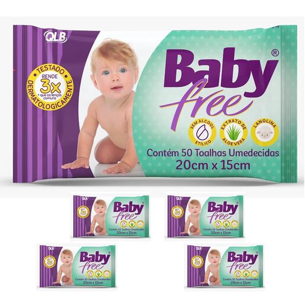 Imagem de Kit Lenço Umedecido - Baby Free 50uni C/5 Pacotes