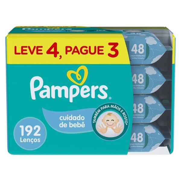 Imagem de Kit Lenço Umedecido Pampers Cuidado do Bebê 48 unidades 4 pacotes