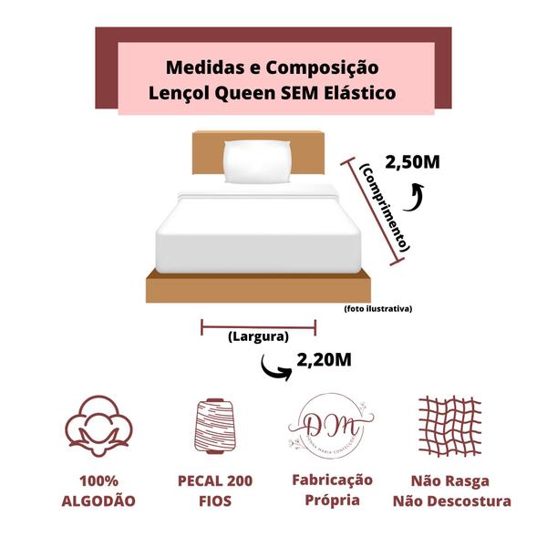 Imagem de Kit Lençol Liso Cama Queen Size 4 peças Revenda com Fronha 100% Algodão Percal 200 Fios