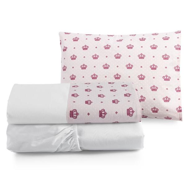 Imagem de Kit Lençol Mini Cama 100% Algodão Rose Poá 3 Pçs Moderno