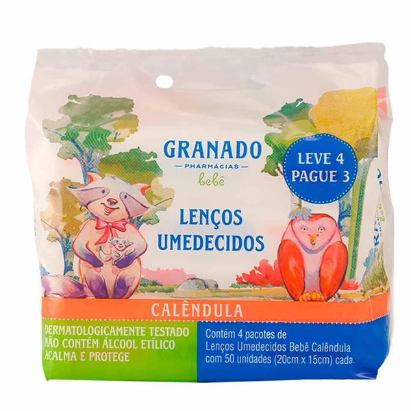 Imagem de Kit Lenços Umidecidos Granado Bebê Calêndula Pacote Leve 4 Pague 3