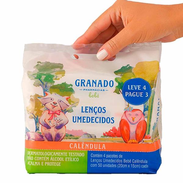 Imagem de Kit Lenços Umidecidos Granado Bebê Calêndula Pacote Leve 4 Pague 3