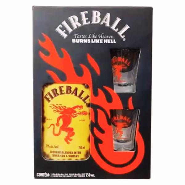 Imagem de Kit Licor Fireball 750ml Com 2 Copos Shot Vidro Personalizado