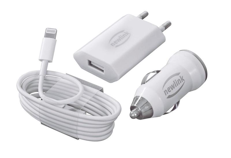 Imagem de Kit Lightning 3 Em 1 - Android - Cabo de Dados/Carregador Automotivo Branco e Tomada KT200 Newlink