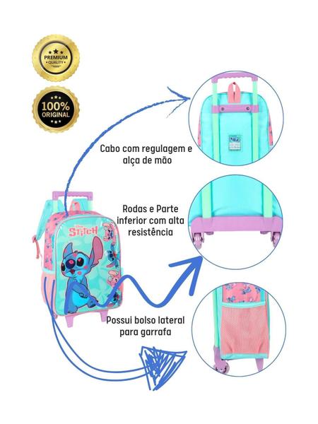 Imagem de Kit Lilo Stitch Mochila Costas Rodas Lancheira 1533 - Verde