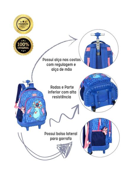 Imagem de Kit Lilo Stitch Mochila+Lancheira+Estojo+Garrafa 741 - Azul