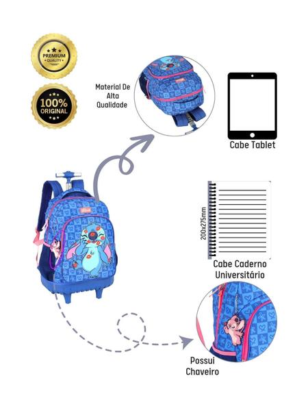 Imagem de Kit Lilo Stitch Mochila+Lancheira+Estojo+Garrafa 741 - Azul