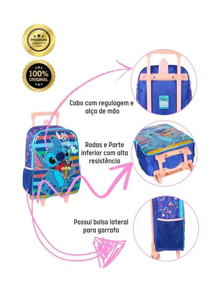 Imagem de Kit Lilo Stitch Mochila Rodas Costas Lancheira Estojo - Azul