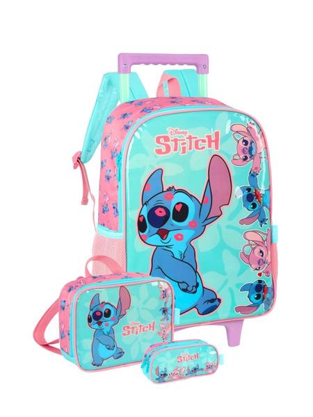 Imagem de Kit Lilo Stitch Mochila Rodas Lancheira Estojo - Verde