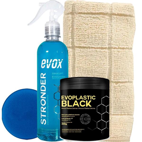 Imagem de Kit Limpa Renova Plásitco Externo Stronder Evoplastic Black