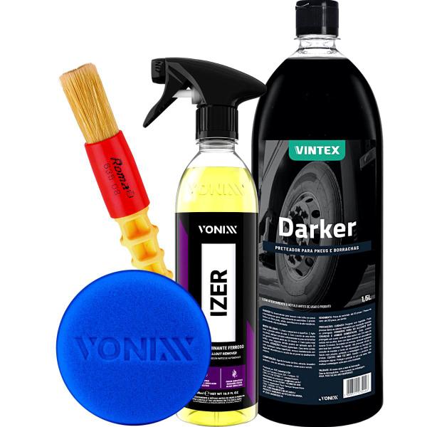 Imagem de Kit Limpa Rodas Darker 1,5l Vonixx Pneu Pretinho Izer 500ml Descontaminante Ferroso Vonixx