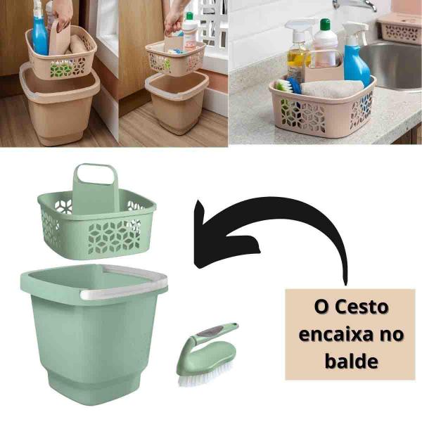 Kit Limpeza 3 Peças Para Casa Faxina Com Cesto Organizador Balde E Escova UZ - Uz Utilidades Imagem de Kit Limpeza 3 Peças Para Casa Faxina Com Cesto Organizador Balde E Escova UZ