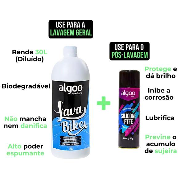 Imagem de Kit Limpeza Bike Algoo Escovas + Desengraxante 1L+ Shampoo 1L + Cera Lubrificante + Silicone PTFE