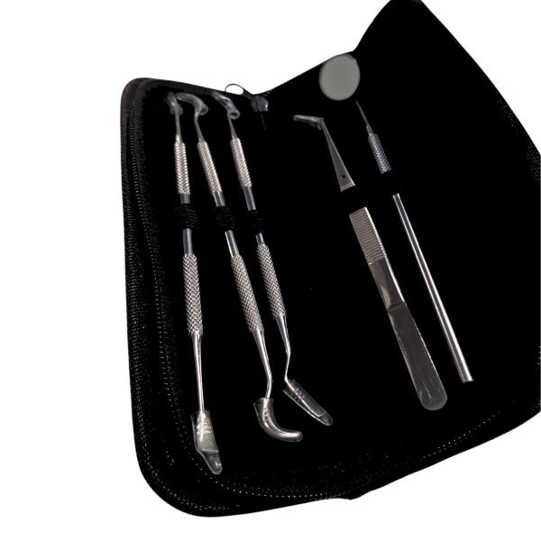 Imagem de Kit Limpeza Dental Com Estojo Tártaro Sonda Espelho Pinça