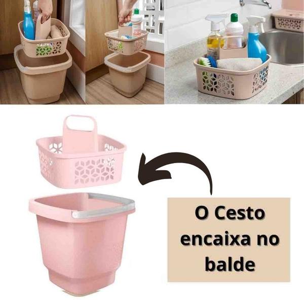 Imagem de Kit Limpeza Faxina Casa 2 Peças Com Balde E Cesto Funcional Organizador UZ