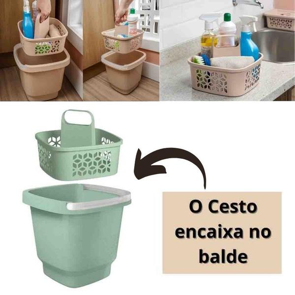 Imagem de Kit Limpeza Faxina Casa 2 Peças Com Balde E Cesto Funcional Organizador UZ