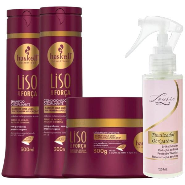 Imagem de Kit Liso Com Força Shampoo + Cond + Máscara 300ml + Finalizador Obrigatório Lourre 120ml