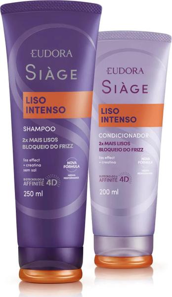 Imagem de Kit Liso Intenso Eudora Siàge Sem Sal Shampoo 250ml + Condicionador 200ml Tratamento Disciplinante Hidratante Uso Diário Controle Frizz